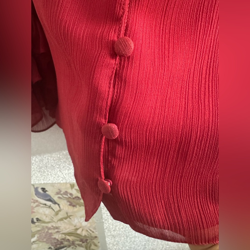 Express Deep Red Ruffled Sleeve Blouse - Picture 3 of 9